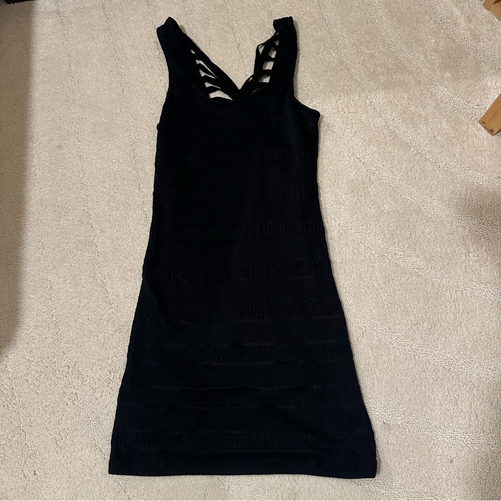 Free People Women’s Strappy Back Black Textured Bodycon Dress Size Small